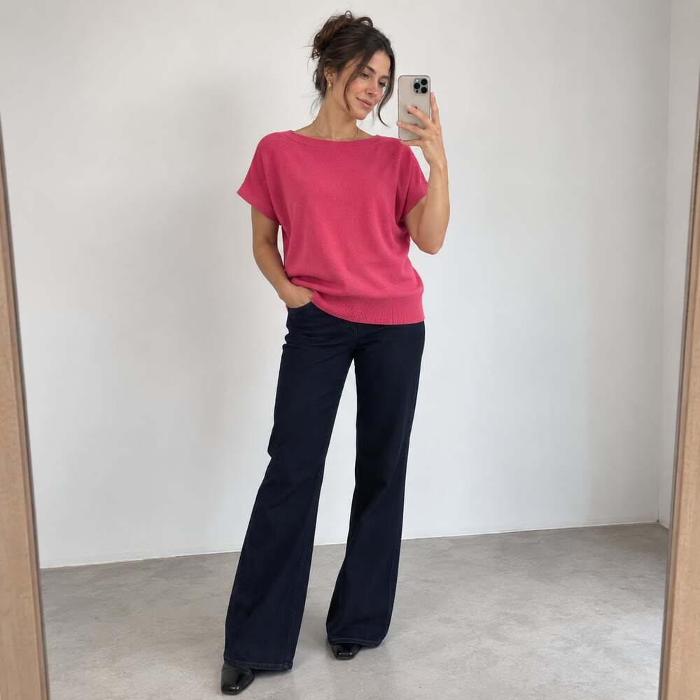 Lauren Ralph Lauren Pink Silk Blend Boatneck Sweater Dolman Sleeve Feminine Larg
